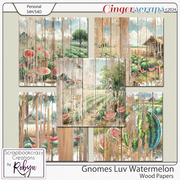 Gnomes Luv Watermelon Wood Papers by scrapbookcrazy Creations