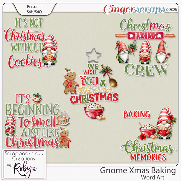Gnome Xmas Baking Word Art by Scrapbookcrazy Creations