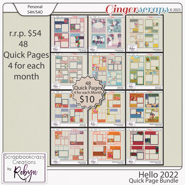 Hello 2022 Quick Page Bundle by Scrapbookcrazy Creations