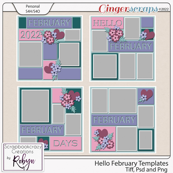 Hello February Templates by Scrapbookcrazy Creations