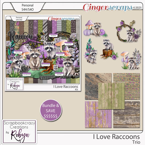 I Love Raccoons Trio by Scrapbookcrazy Creations