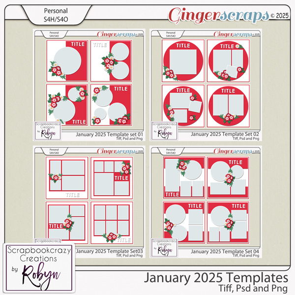 January 2025 Template Set 01-04 by Scrapbookcrazy Creations
