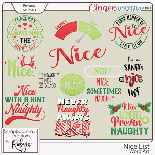 Nice List Word Art by Scrapbookcrazy Creations