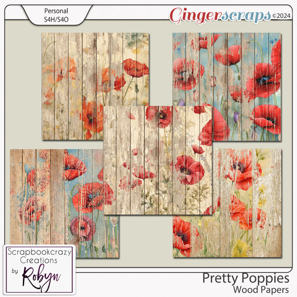 Pretty Poppies Wood Papers by Scrapbookcrazy Creations