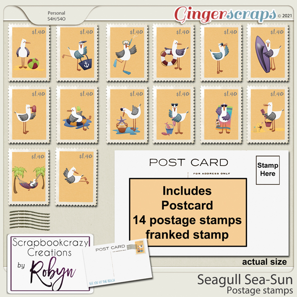 Seagull Sea-Sun Postcard and Stamps by Scrapbookcrazy Creations