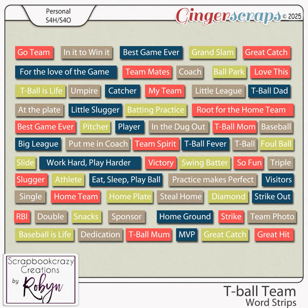 T-Ball Team Word Strips by Scrapbookcrazy Creations