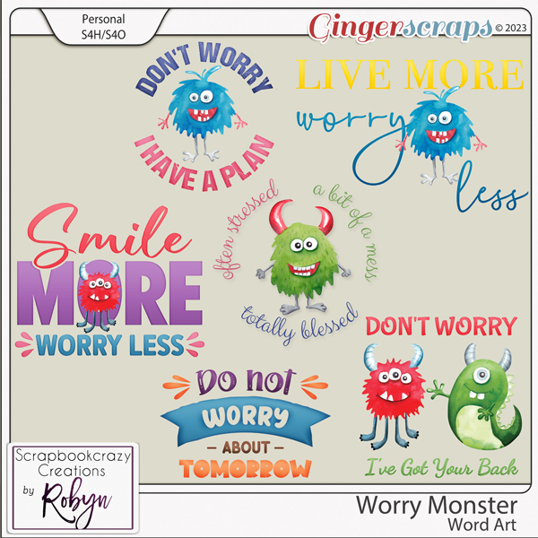 Worry Monster Word Art by Scrapbookcrazy Creations