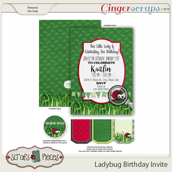 Ladybug Birthday Invitation by Scraps N Pieces 