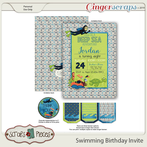 Swimming Birthday Invitation by Scraps N Pieces 
