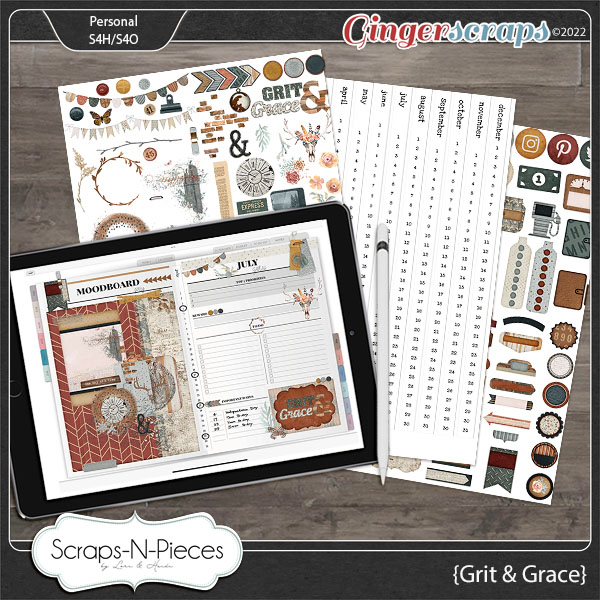 Grit and Grace Planner Pieces by Scraps N Pieces