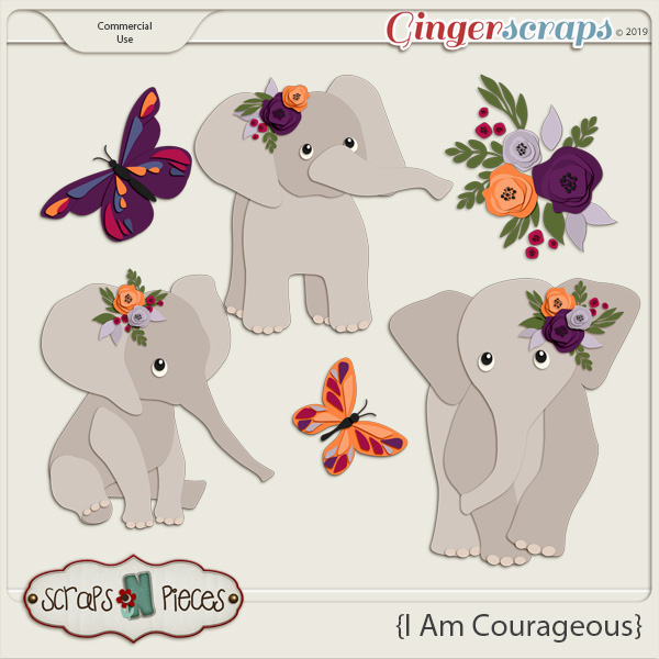I Am Courageous Elephant CU Layered Templates - Scraps N Pieces