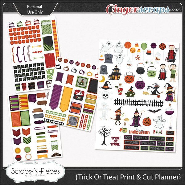 Trick or Treat Print and Cut Planner Stickers by Scraps N Pieces 