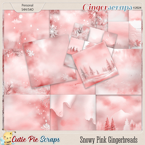 Snowy Pink Gingerbreads Watercolor Papers