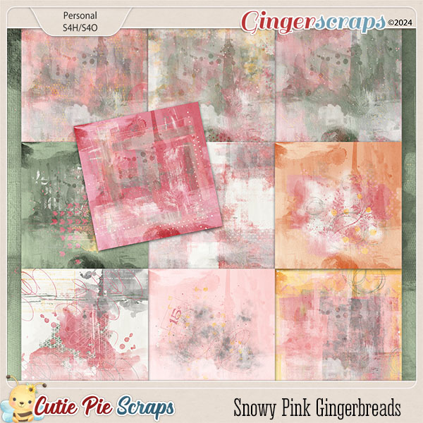 Snowy Pink Gingerbreads Painted Papers