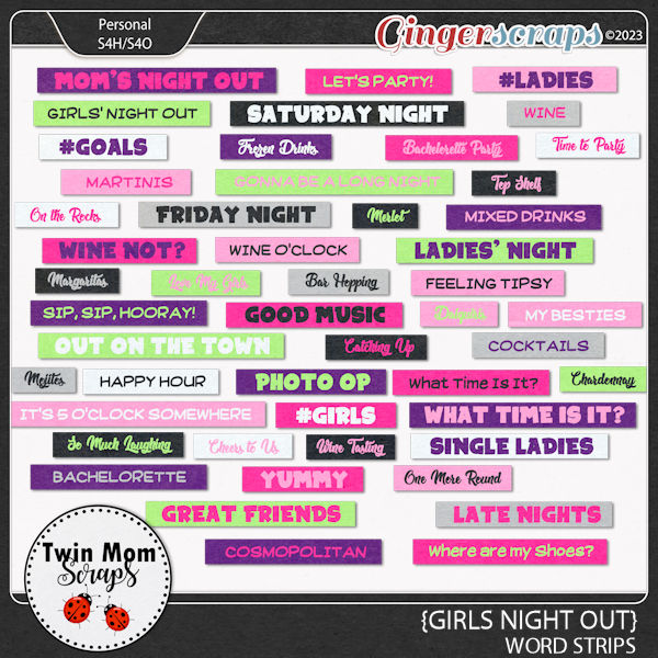 Girls Night Out - WORD STRIPS by Twin Mom Scraps