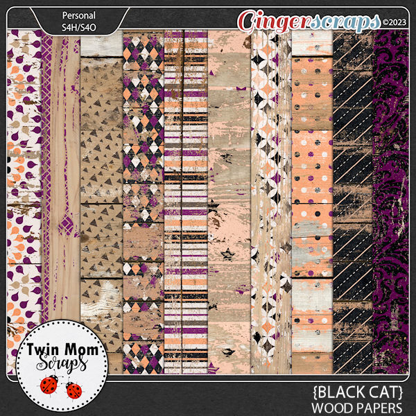 Black Cat - WOOD PAPERS by Twin Mom Scraps