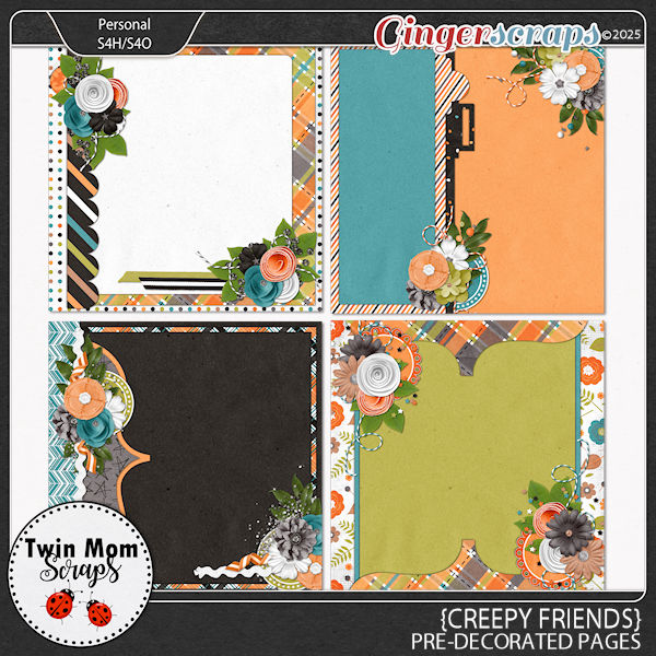 Creepy Friends - PRE-DECORATED PAGES by Twin Mom Scraps