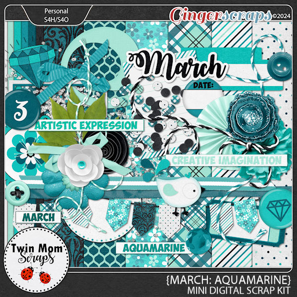 March: Aquamarine - MINI KIT by Twin Mom Scraps