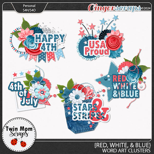 Red White & Blue - WORD ART CLUSTERS by Twin Mom Scraps