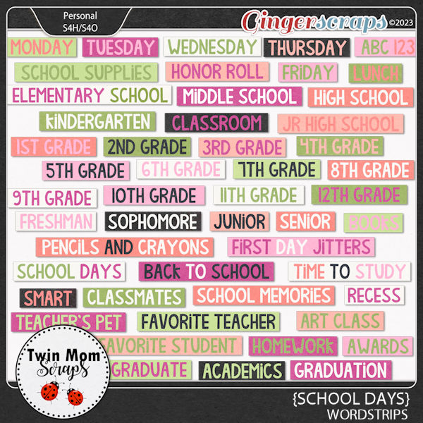 School Days - WORD STRIPS by Twin Mom Scraps