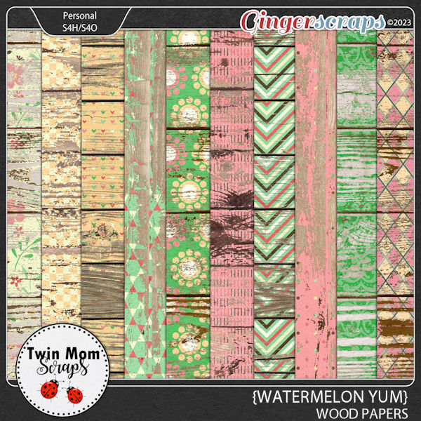 Watermelon Yum - WOOD PAPERS by Twin Mom Scraps