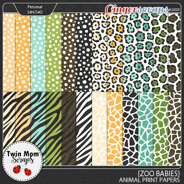 Zoo Babies - ANIMAL PRINT PAPERS by Twin Mom Scraps