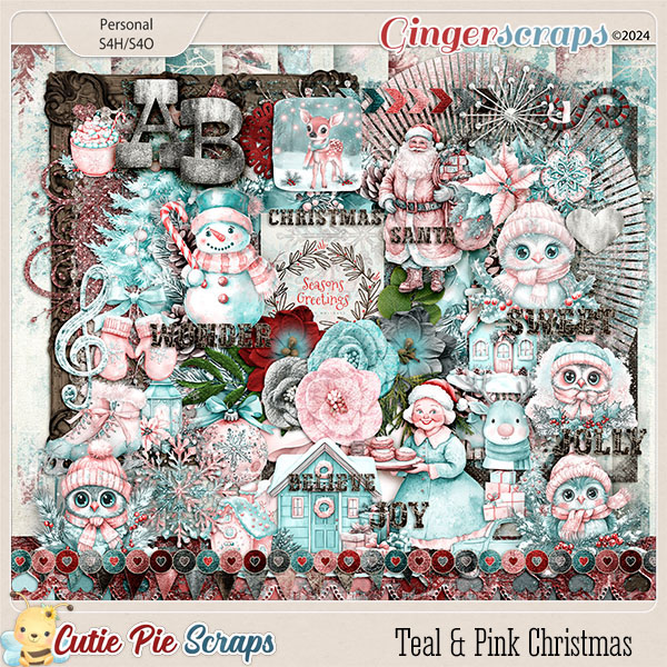 Teal & Pink Christmas Page Kit