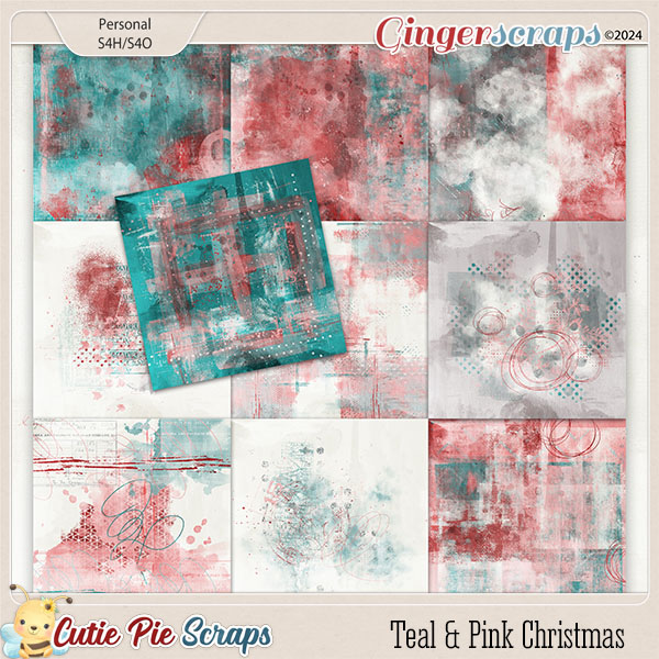 Teal & Pink Christmas Painted Papers