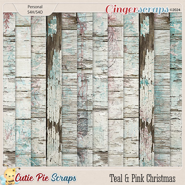 Teal & Pink Christmas Wood Papers