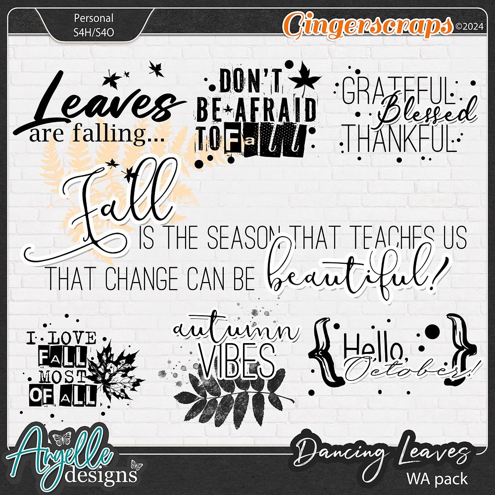 Dancing Leaves. Wordart Pack by Angelle Designs