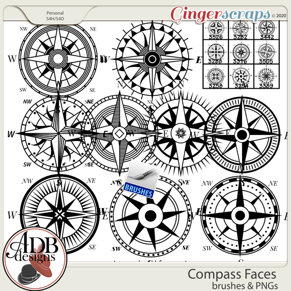 Heritage Resource Compass Face Stamps & Brushes by ADB Designs