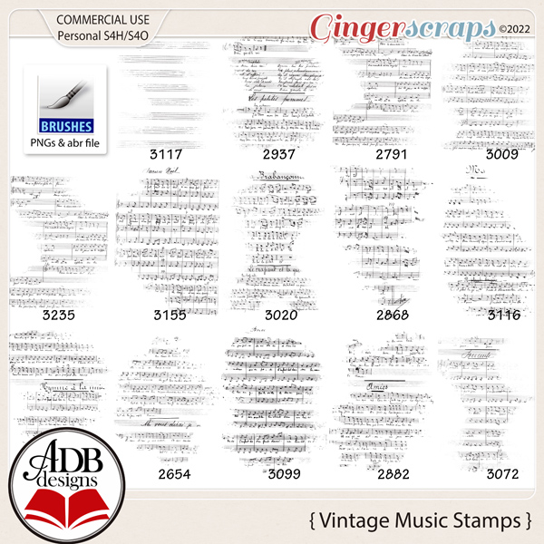 Vintage Music Stamps & Brushes by ADB Designs - CU/PU