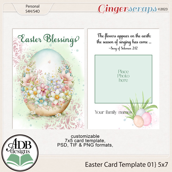 5" by 7" Easter Postcard Template 01 by ADB Designs