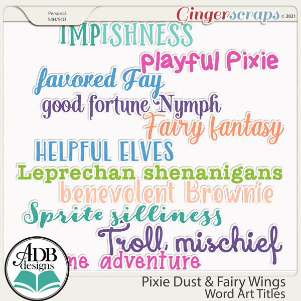 Pixie Dust & Fairy Wings Word Art by ADB Designs