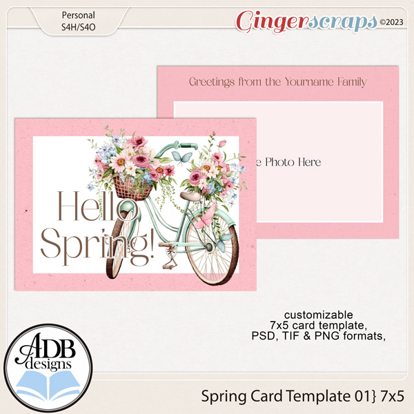 7" by 5" Spring Postcard Template 01 by ADB Designs