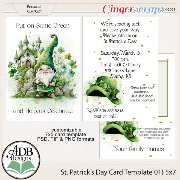 5" x 7" St. Patrick's Day Postcard Template 01 by ADB Designs