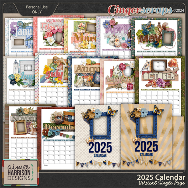 2025 Single Page Calendar by Aimee Harrison