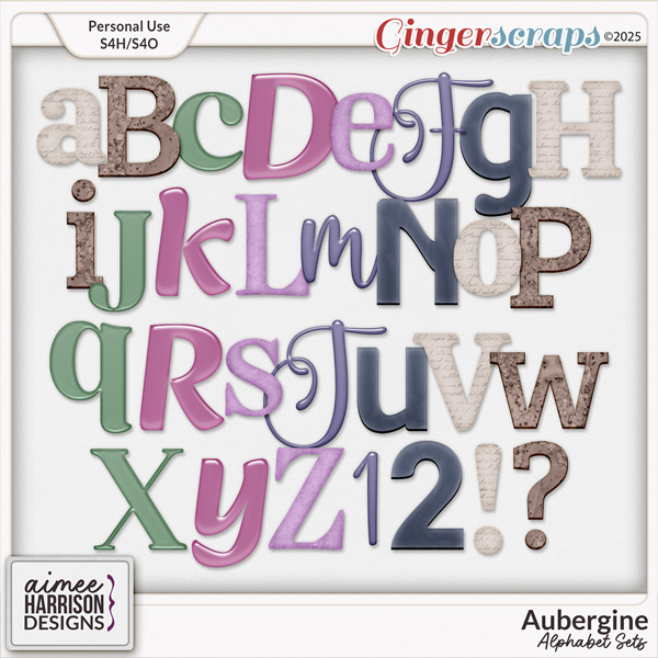 Aubergine Alphabet Sets by Aimee Harrison