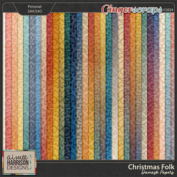Christmas Folk Damask Papers by Aimee Harrison
