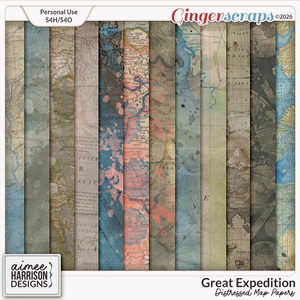 Great Expedition Distressed Map Papers by Aimee Harrison