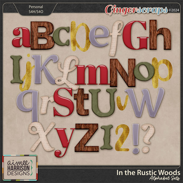 In the Rustic Woods Alphabet Sets by Aimee Harrison