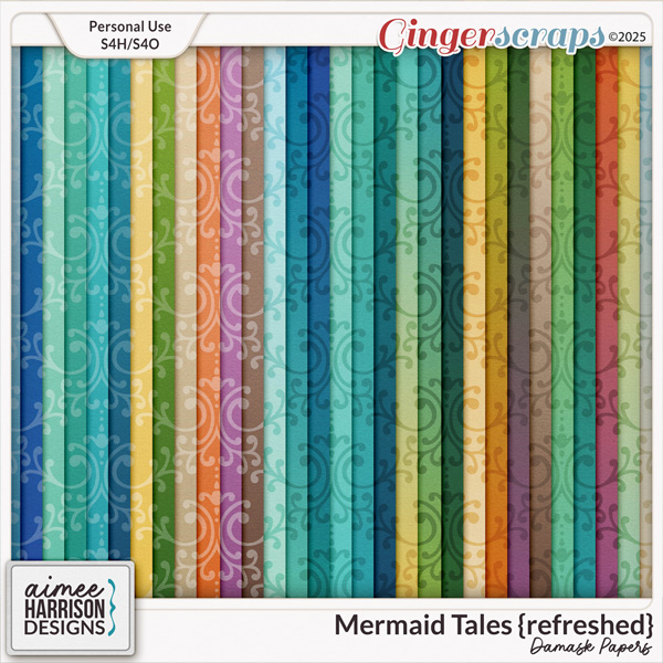 Mermaid Tales {refreshed} Damask Papers by Aimee Harrison