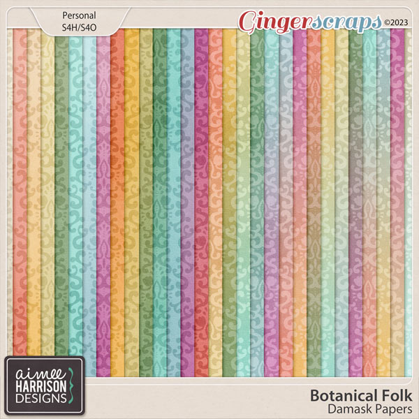 Botanical Folk Damask Papers by Aimee Harrison