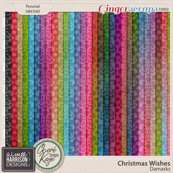 Christmas Wishes Damask Papers by Aimee Harrison and Chere Kaye Designs