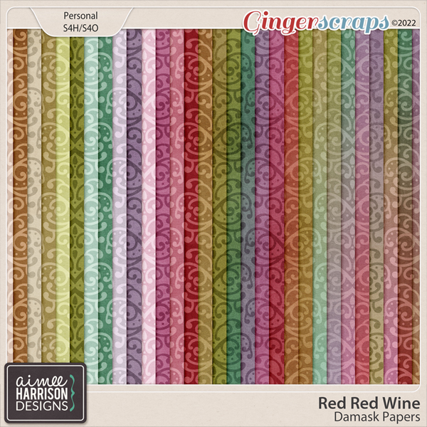 Red Red Wine Damask Papers by Aimee Harrison