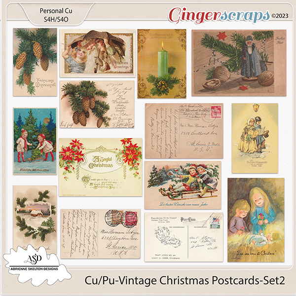 Cu/Pu Vintage Christmas Postcards-Set2- by Adrienne Skelton Designs 