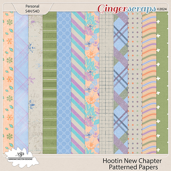 Hootin New Chapter Patterned Papers by Adrienne Skelton Designs 