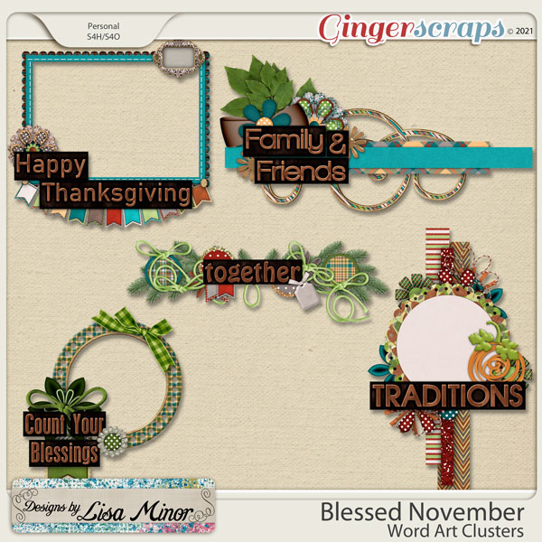 Blessed November Word Art Clusters from Designs by Lisa Minor