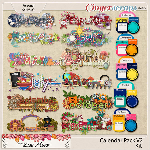 Calendar Pack V2 from Designs by Lisa Minor