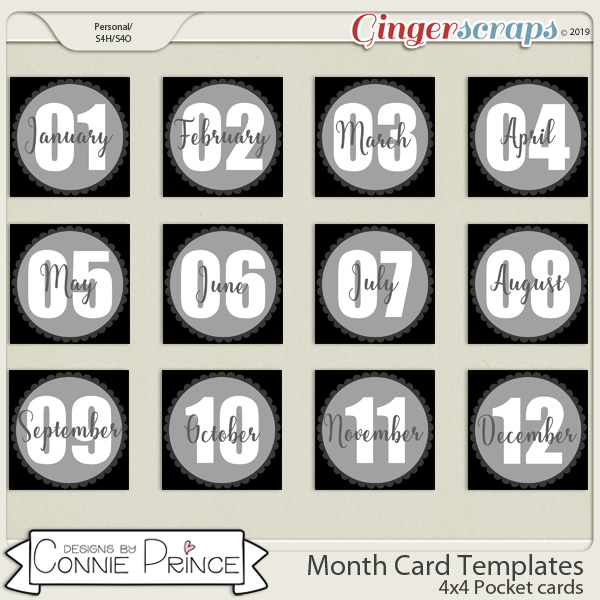 #2019 4x4 Month Card Templates by Connie Prince
